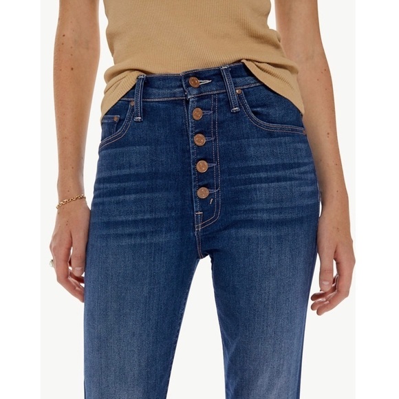 NWT MOTHER High Rise Button Fly Straight Leg Ankle Cropped Pixie Rider Jeans 31 - Picture 7 of 11